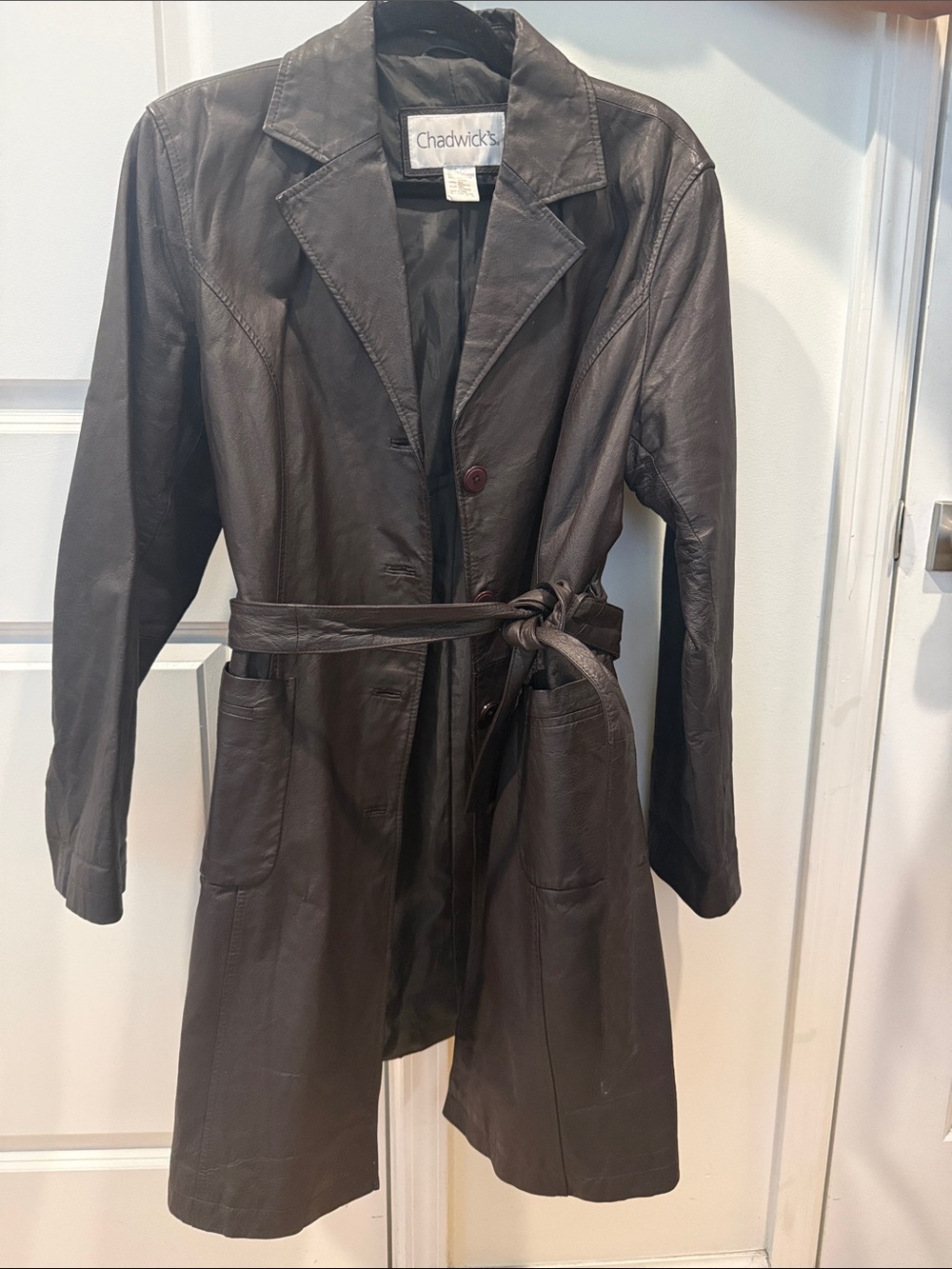 Chadwicks Women's Dark Brown Leather Trench with Belt